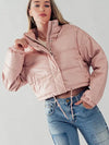 Pink Faux Leather Puffer Jacket