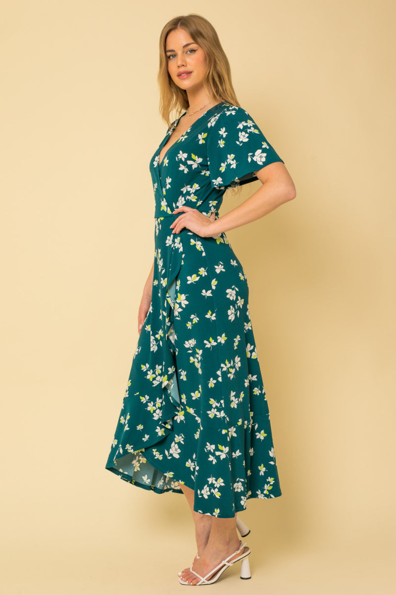 Floral Hunter Green Maxi Dress (S-3XL)
