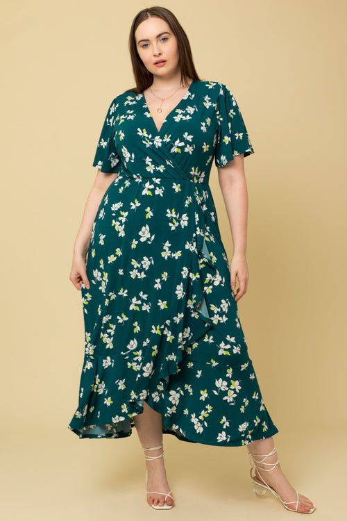 Floral Hunter Green Maxi Dress (S-3XL)