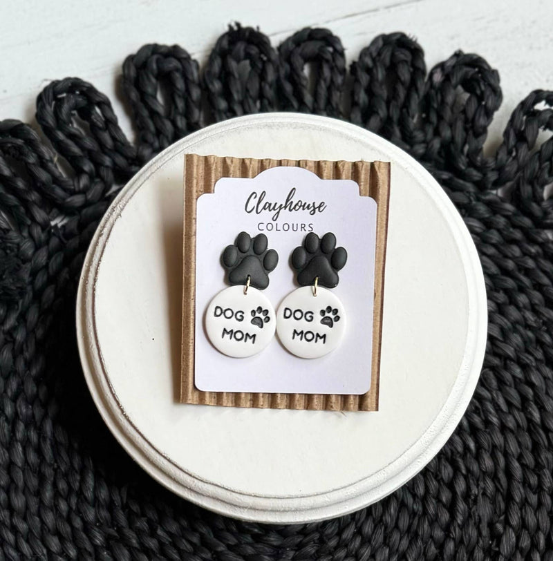 Dog Mom Circle Dangles Clay Earrings