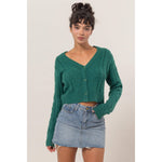 Dark Green Cropped Cardigan Sweater