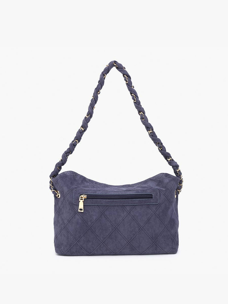 Dark Purple Faux Suede Quilted Shoulder Bag