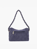 Dusk Blue Faux Suede Quilted Shoulder Bag