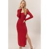 Red Glitter Knit Bodycon Midi Dress