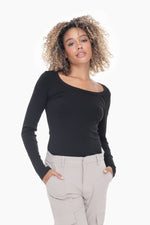 Slim Fit Black Scoop Neck Top