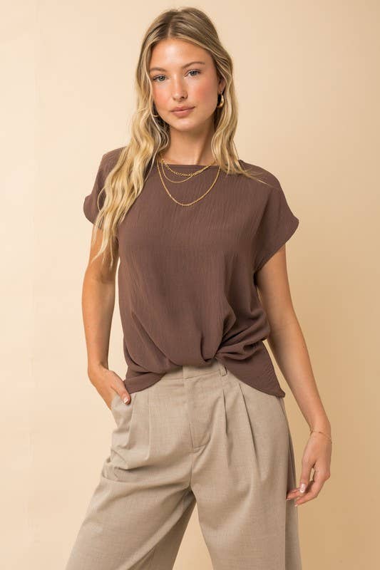 Brown Twist Hem Top