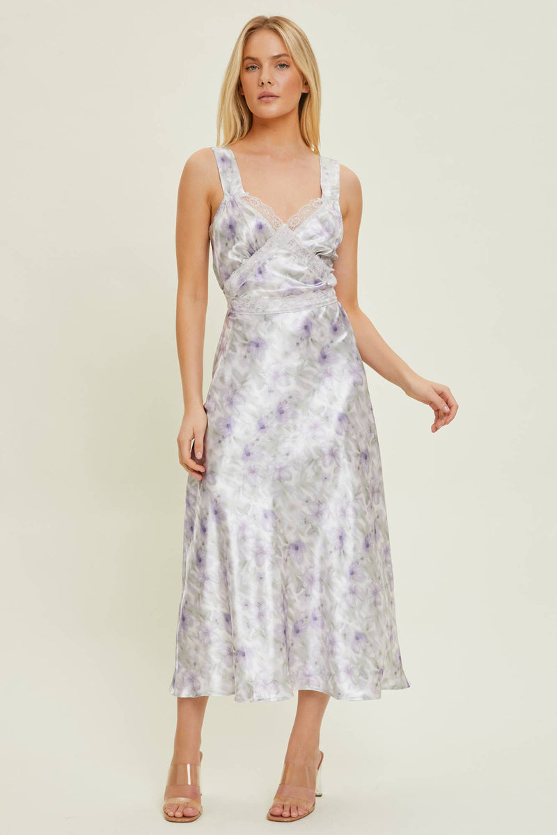 Satin Lavender Floral Dress