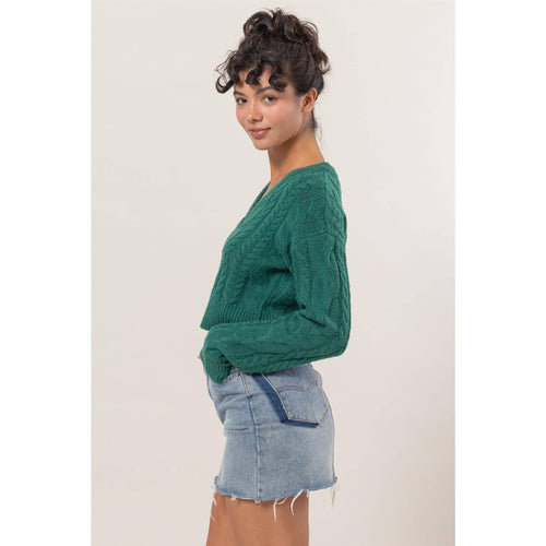 Dark Green Cropped Cardigan Sweater