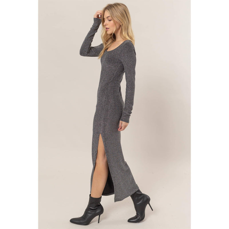 Silver Glitter Knit Bodycon Midi Dress