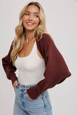 Chocolate Cropped Knit Shrug Sweater