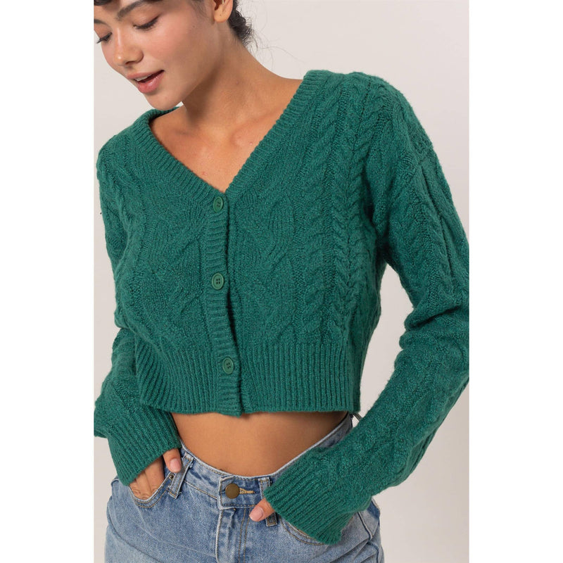 Dark Green Cropped Cardigan Sweater