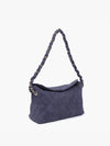 Dusk Blue Faux Suede Quilted Shoulder Bag