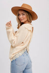 Lace Cream Open Back Sweater