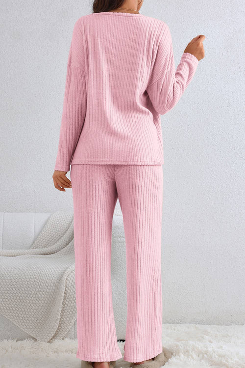 Cara Pink Ribbed Wide Leg Lounge Pant