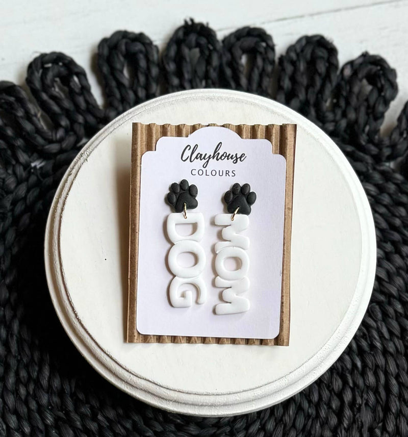 Black Paws Dog Mom Dangles Clay earrings