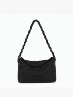 Black Faux Suede Quilted Shoulder Bag