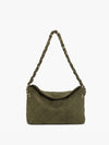 Olive Faux Suede Quilted Shoulder Bag