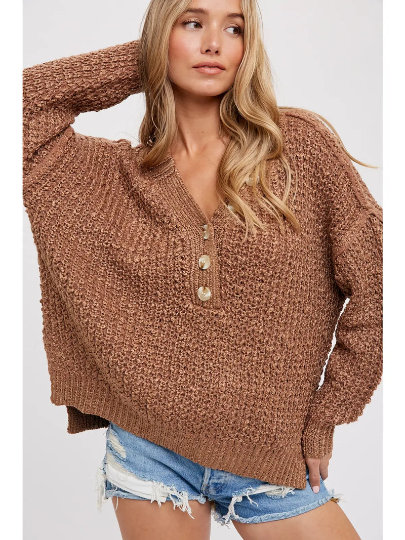 Brown Henley Sweater Top