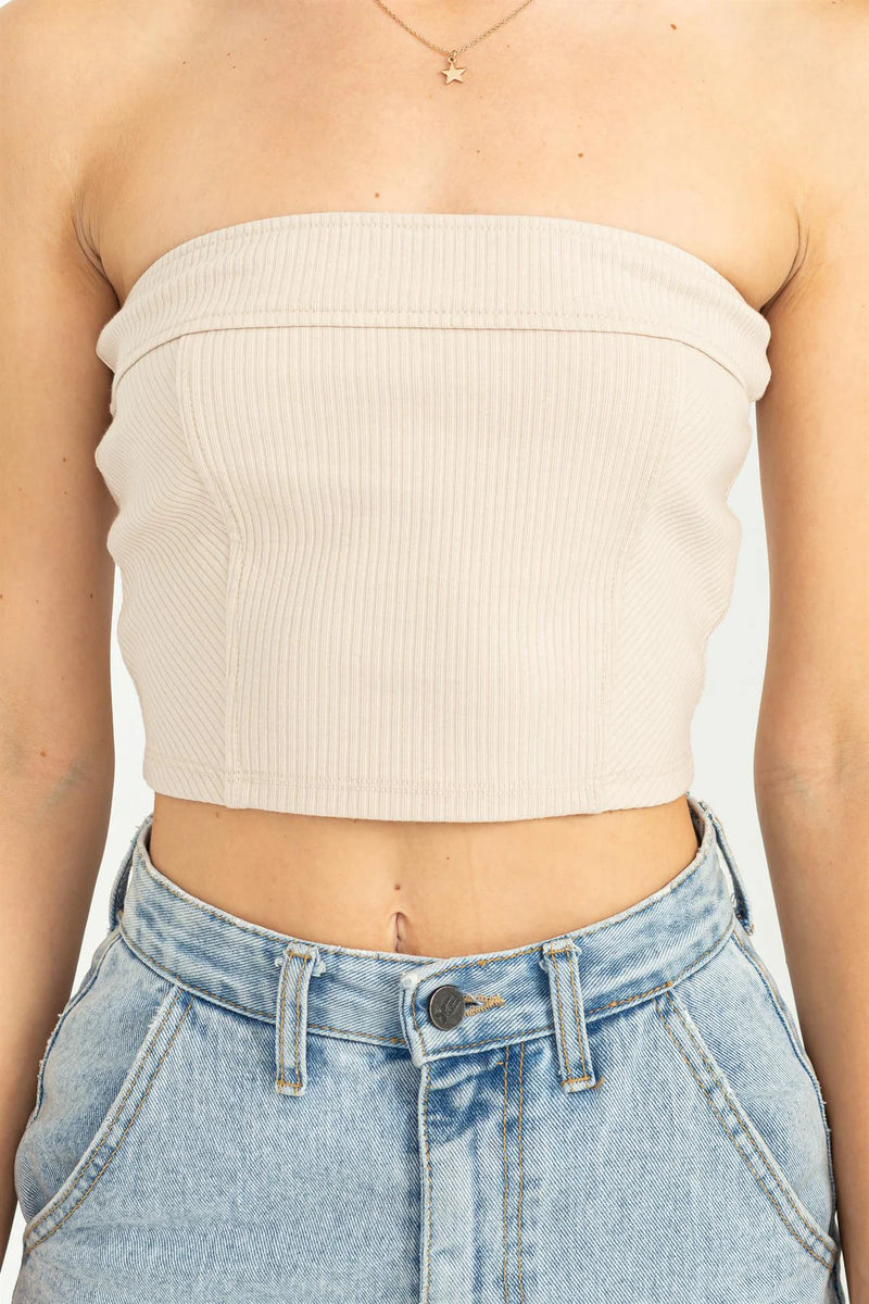 Oatmeal Strapless Crop Top