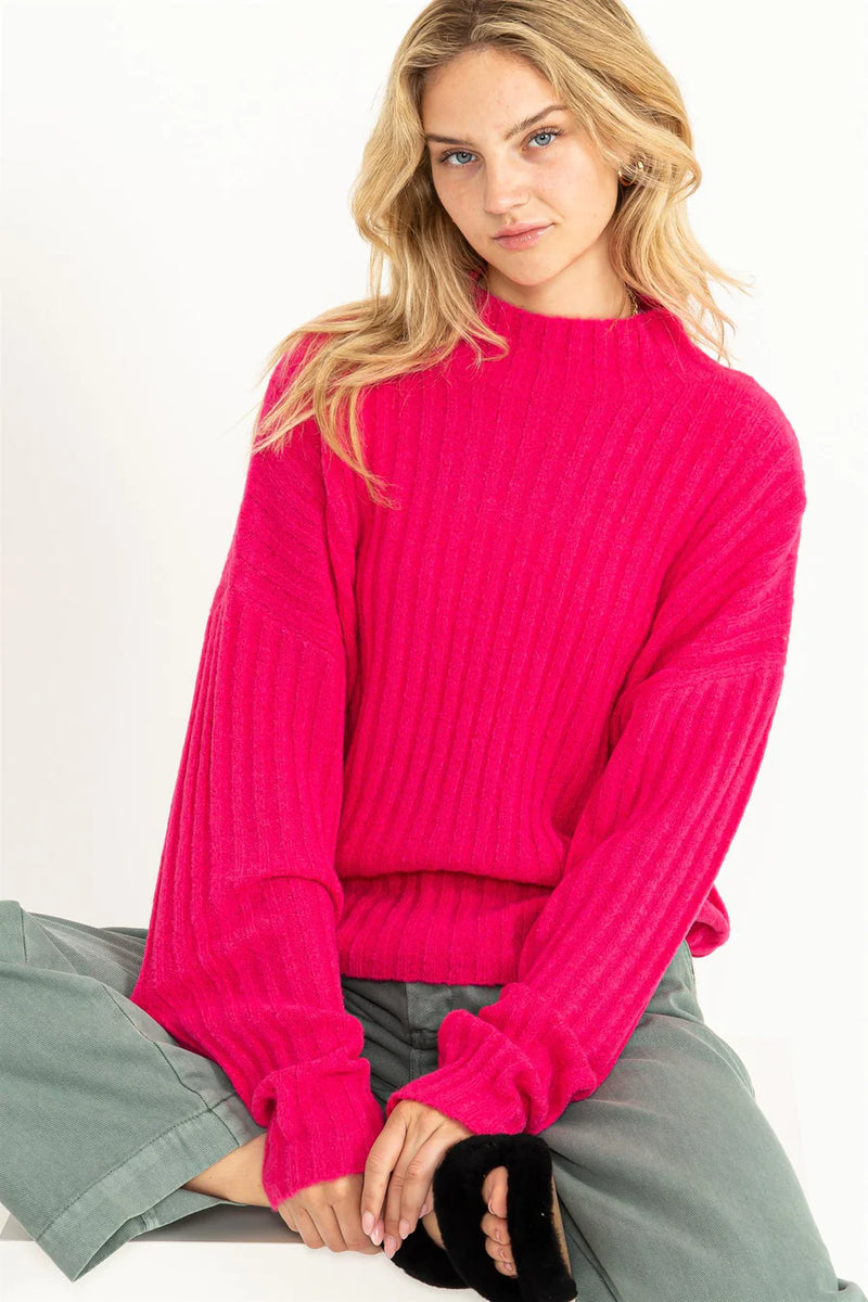 Emmy Fuchsia Ribbed High Neck Sweater