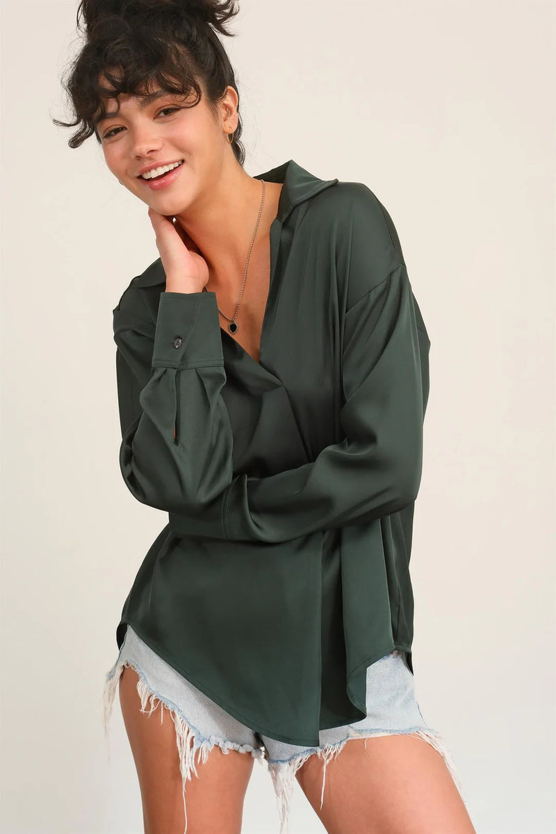 Hunter Green Satin Top