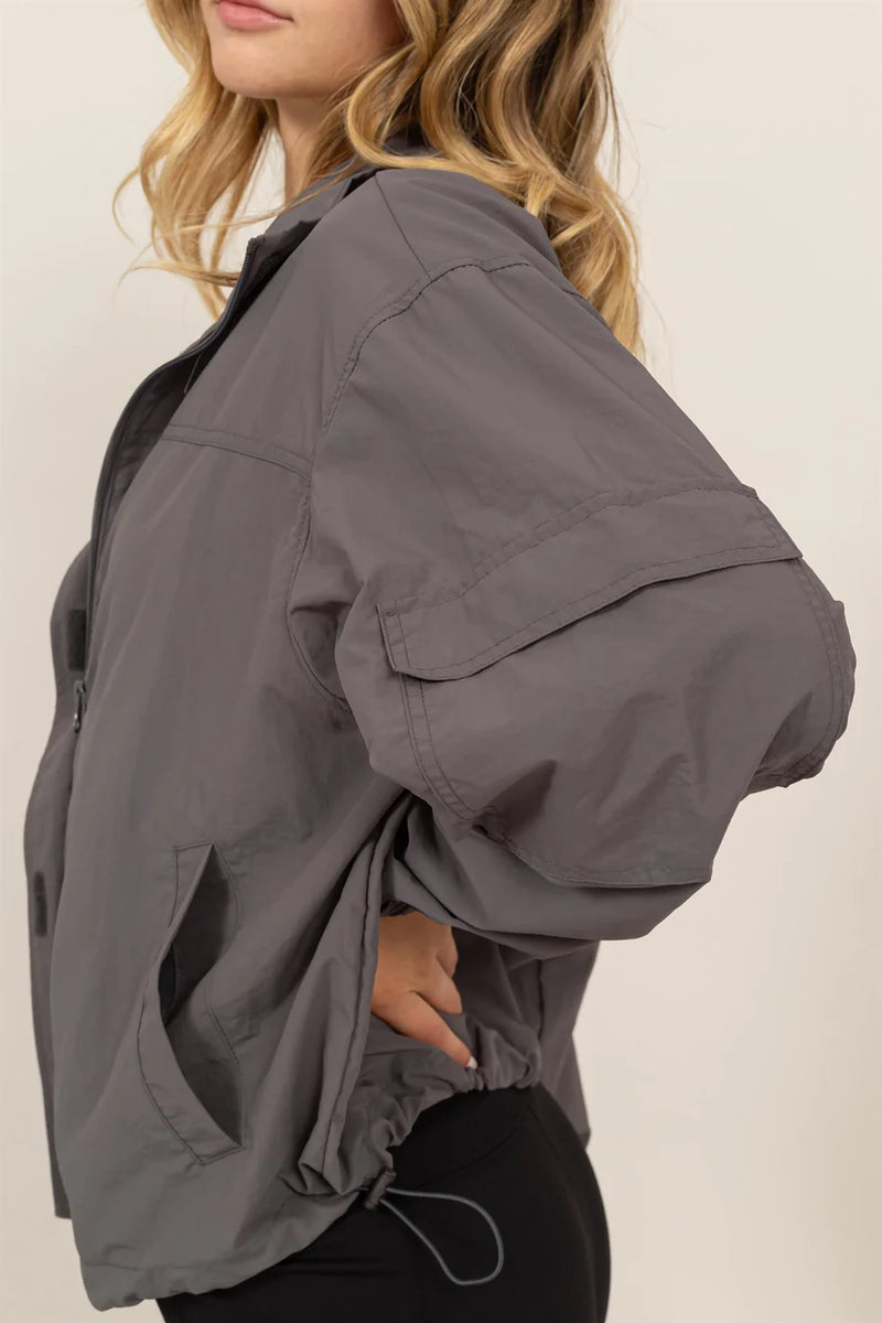 Gray Nylon Windbreaker