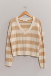 Leah Striped Cream/Taupe V-Neck Sweater