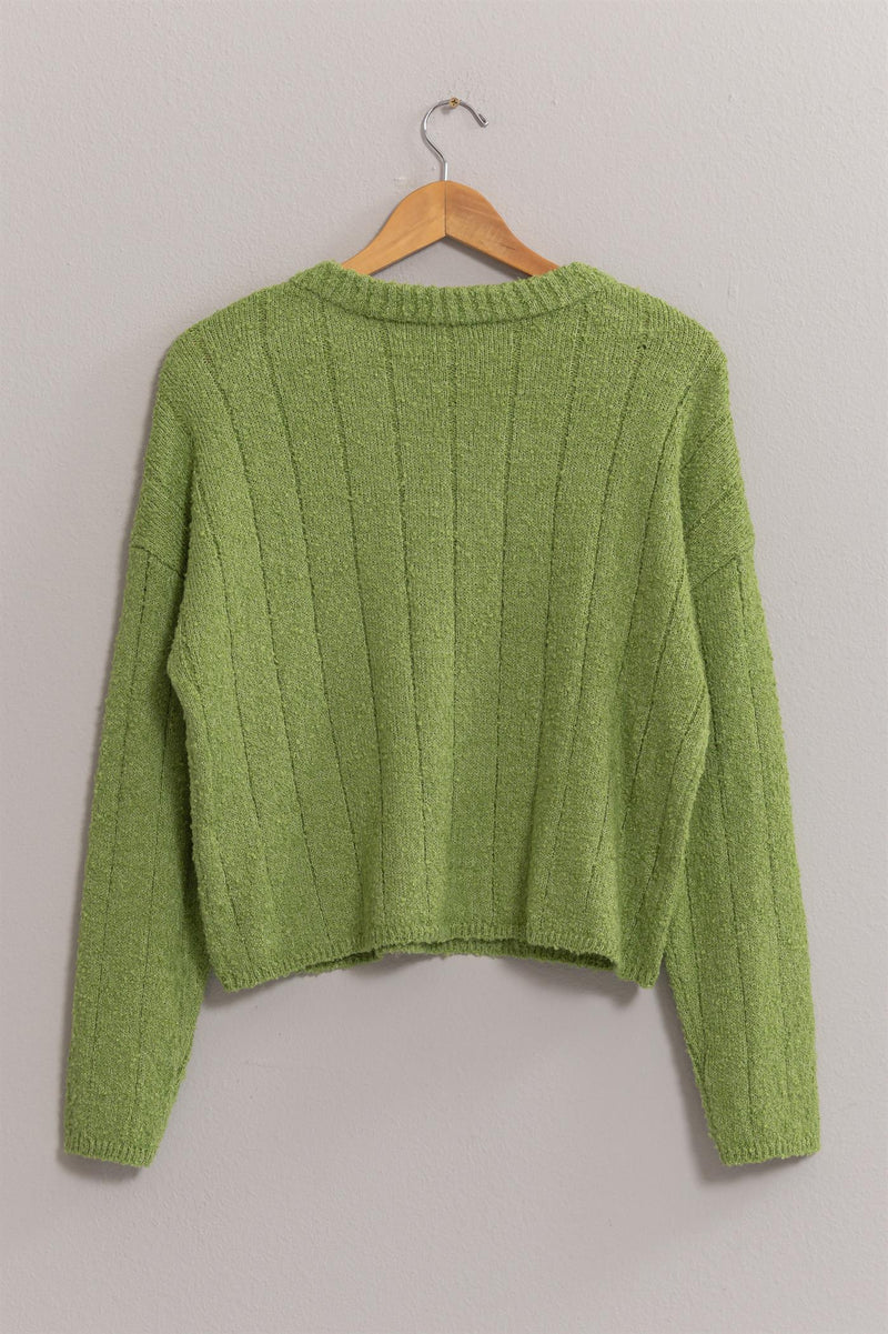 Leah Olive V-Neck Sweater