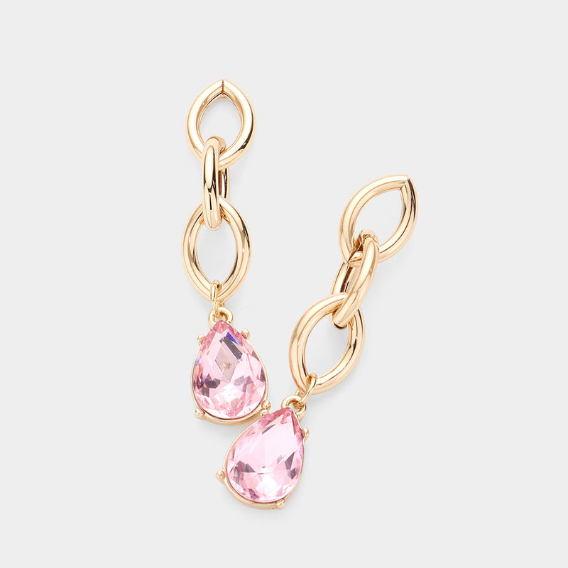 Teardrop Pink Stone Dangle Earrings