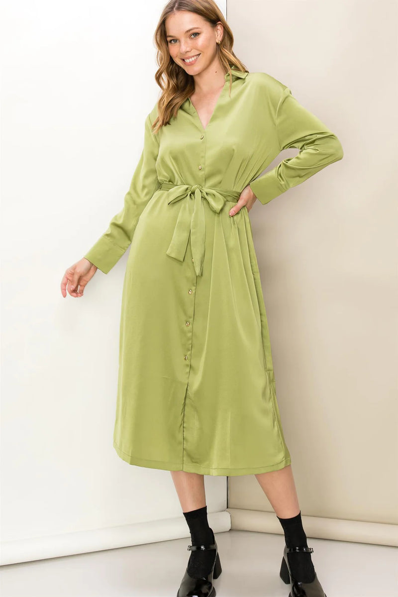 Loved Green Satin Midi Dress