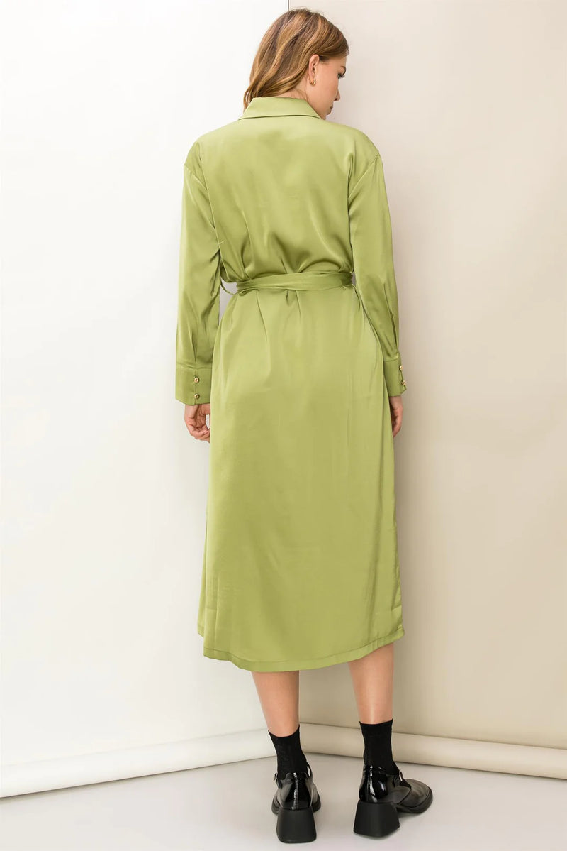 Loved Green Satin Midi Dress