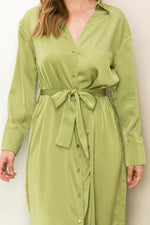 Loved Green Satin Midi Dress