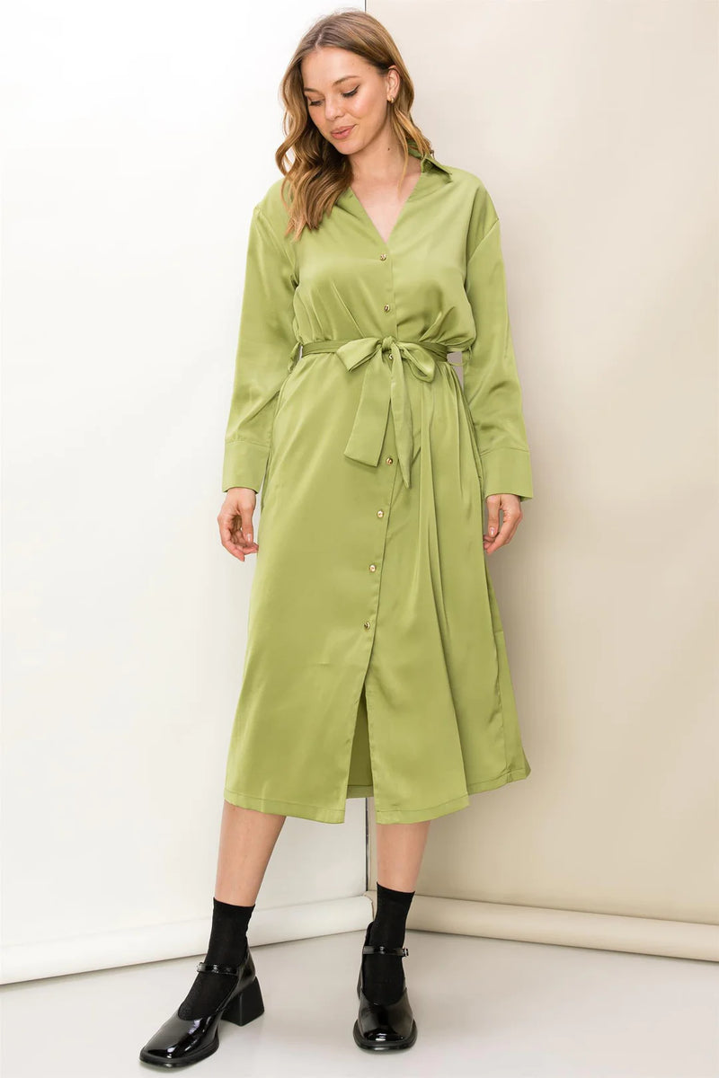 Loved Green Satin Midi Dress
