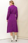 Lavender Haze Purple Satin Belted Midi Dress