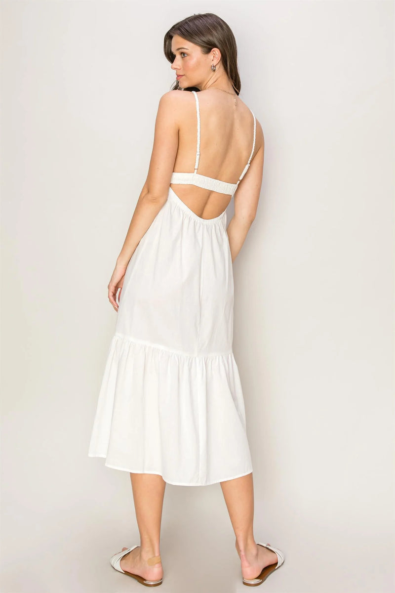 Valentina V Cut Midi Dress | White