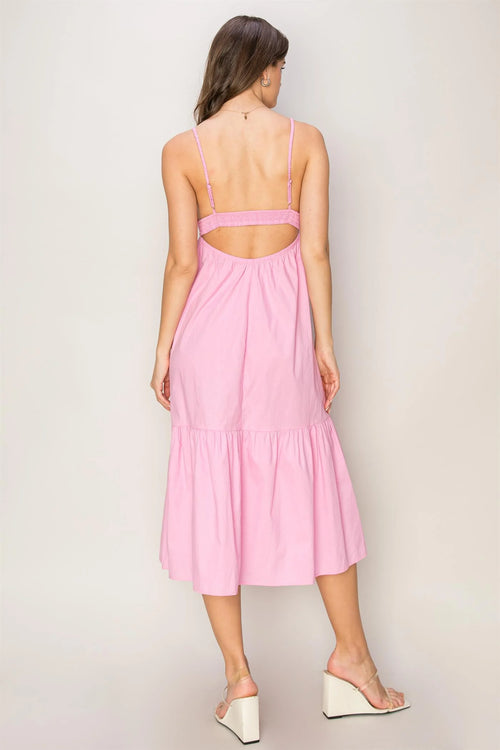 Veronica V Cut Midi Dress | Pink