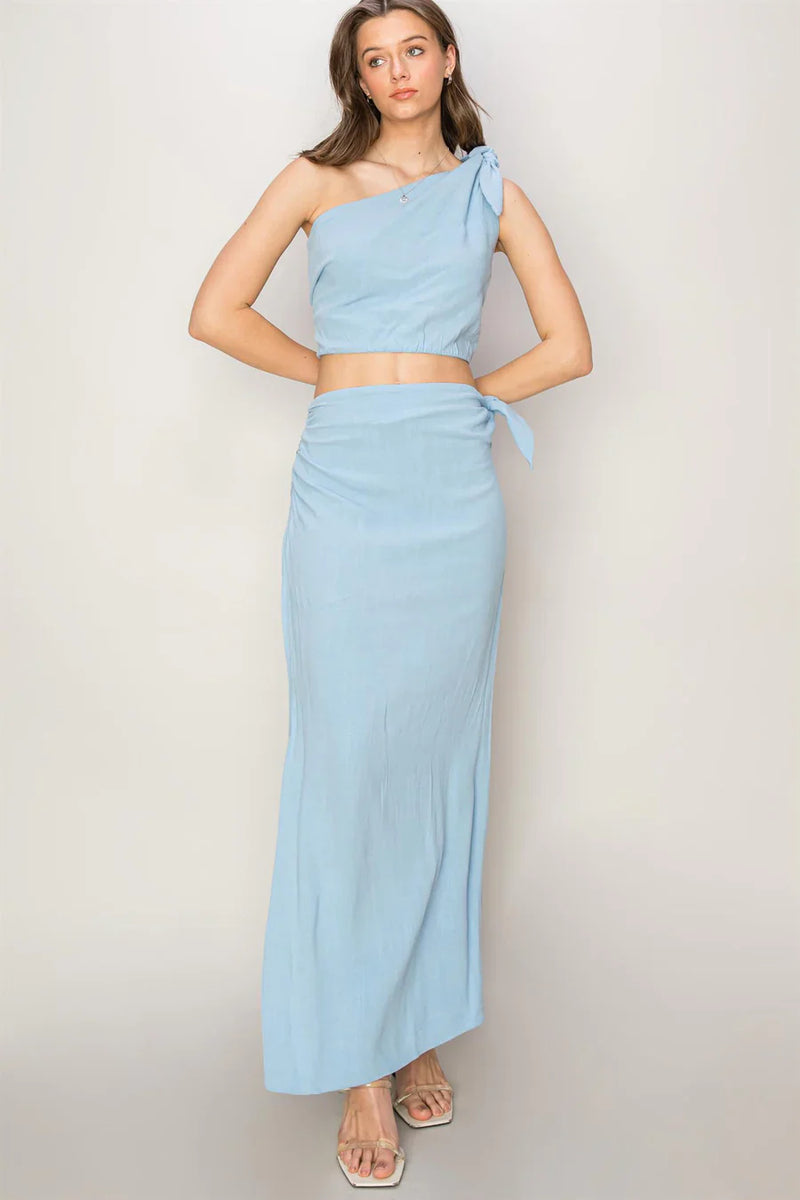 Mila Blue Linen Slit Maxi Skirt