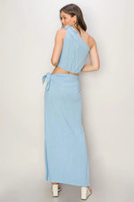 Mila Blue Linen Slit Maxi Skirt