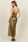 Gold Cowl Neck Satin Midi Dress