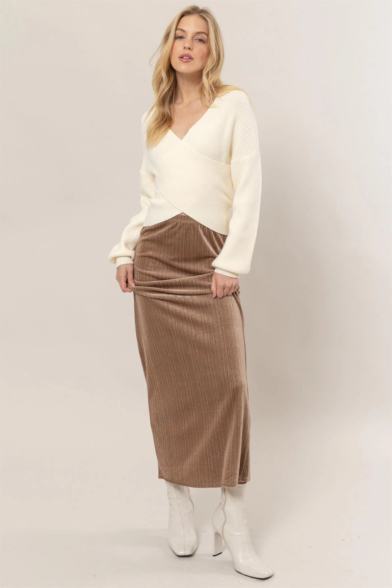 Taupe Velour Maxi Skirt