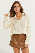 Beige Metallic Button Up Shirt