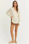 Beige Metallic Button Up Shirt