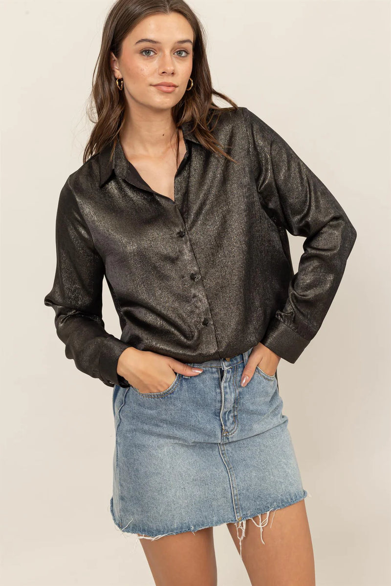 Black Metallic Button Up Shirt