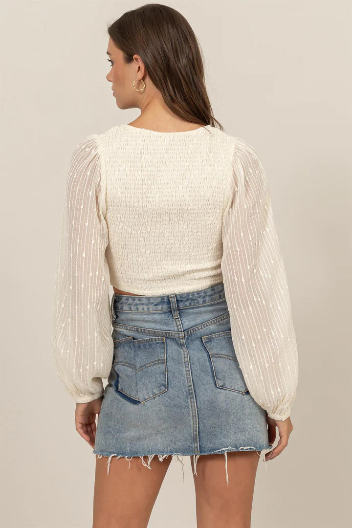 Cream Sequin Smocked Top