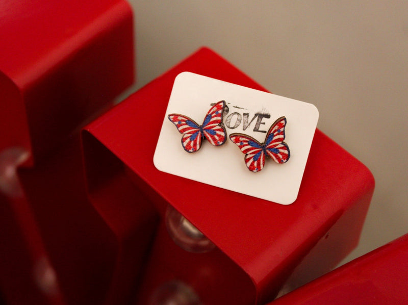 Wooden Flag Earrings | Flower or Butterfly