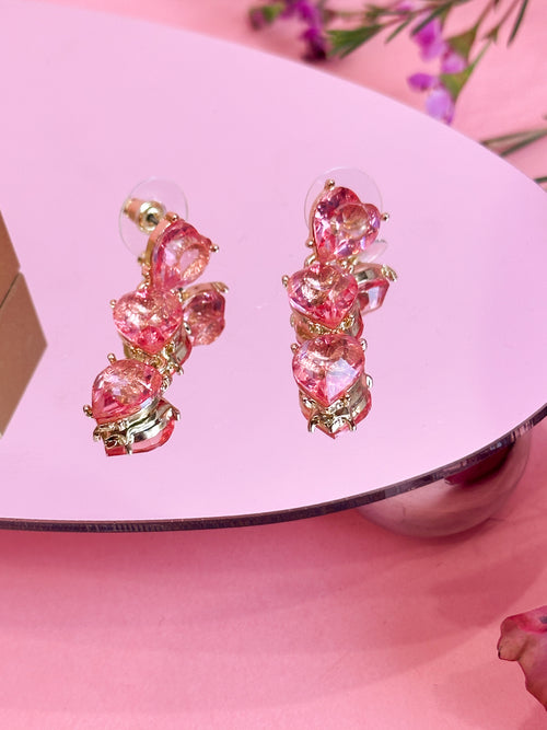 Pink Triple Heart Dangle Earrings