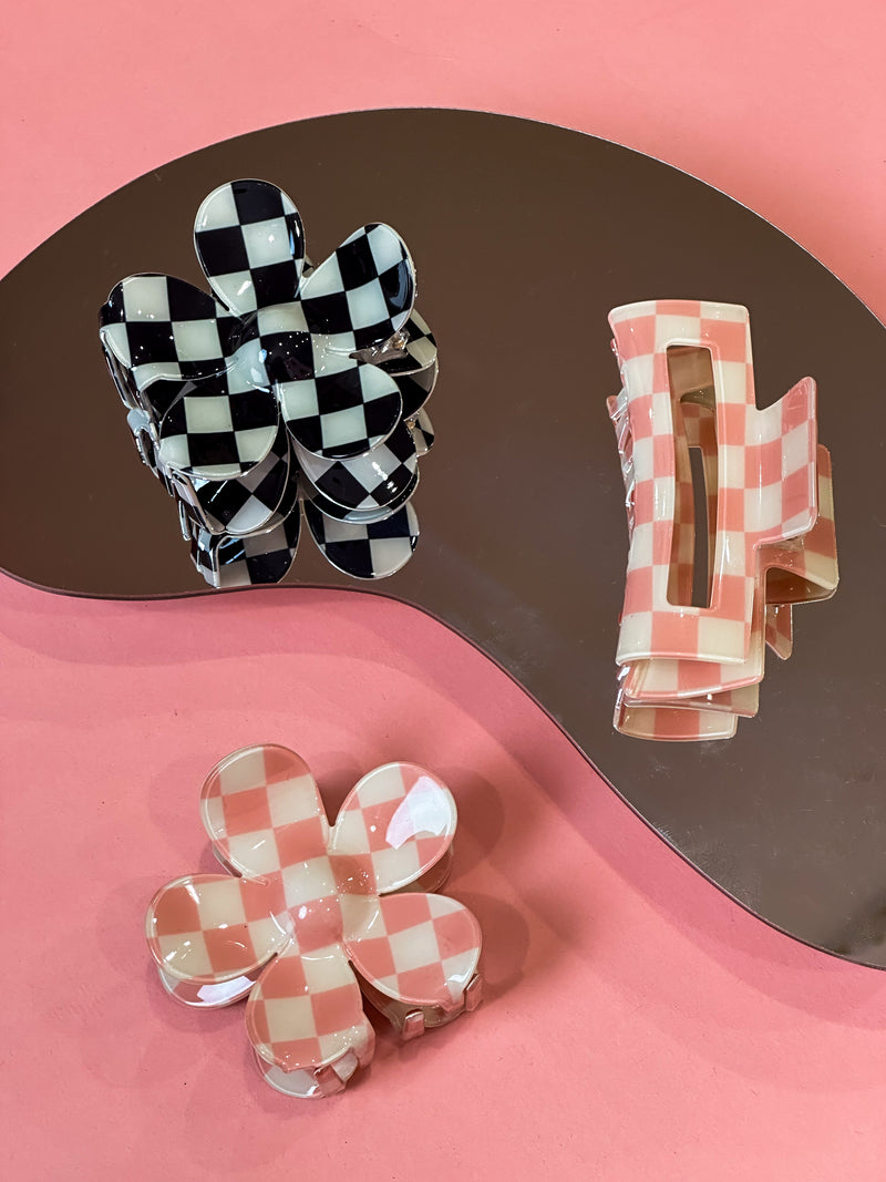 Checkered Hair Clip | Pink and White
