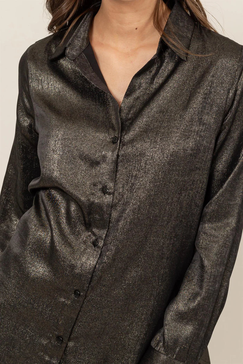 Black Metallic Button Up Shirt