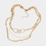Triple Open Oval Link Accented Necklace
