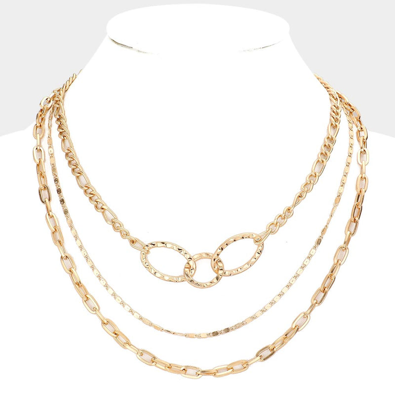Triple Open Oval Link Accented Necklace